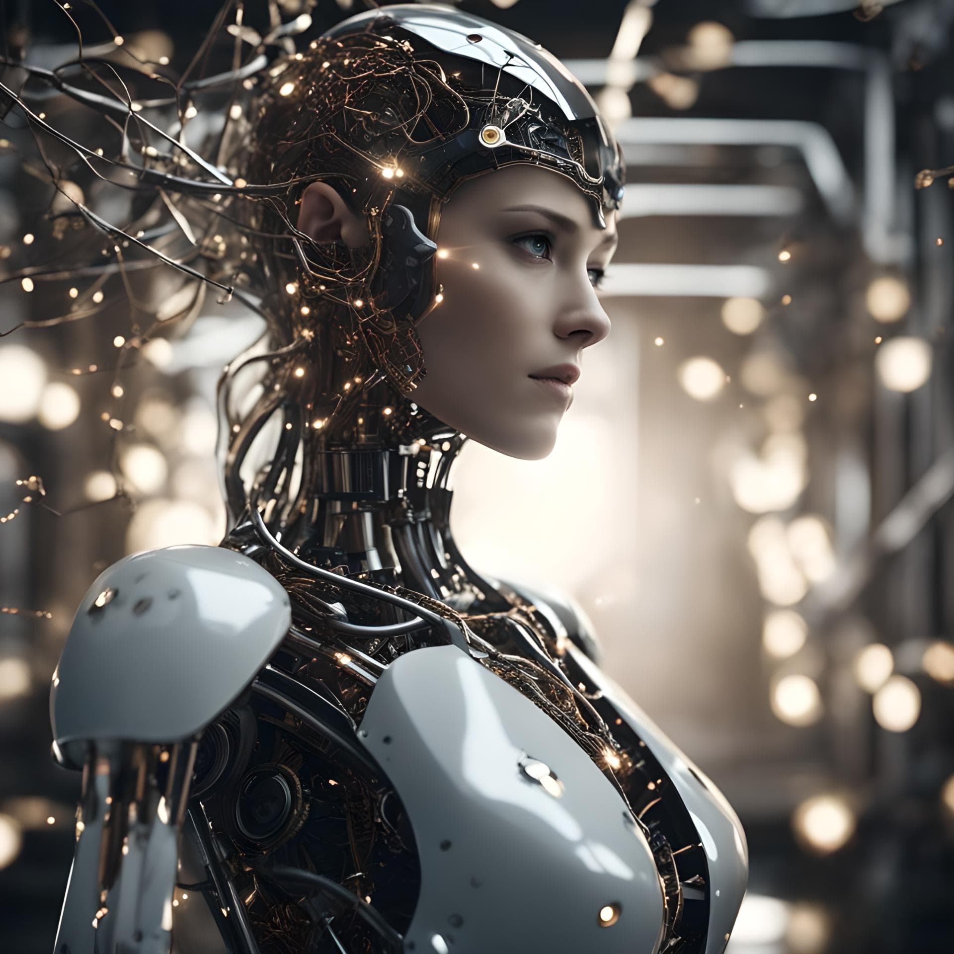 AI generated: Intricate and elegant artwork featuring a robot neuron network, a true masterpiece in the realm of C...
