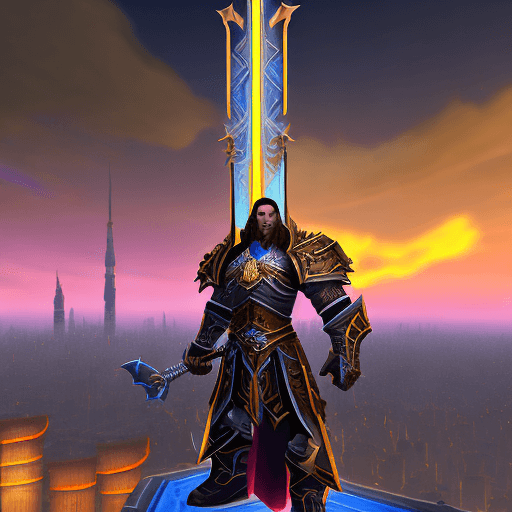 AI generated: Retribution Paladin from World of Warcraft, in vibrant, cartoon 3D style, clad in elaborate full pla...