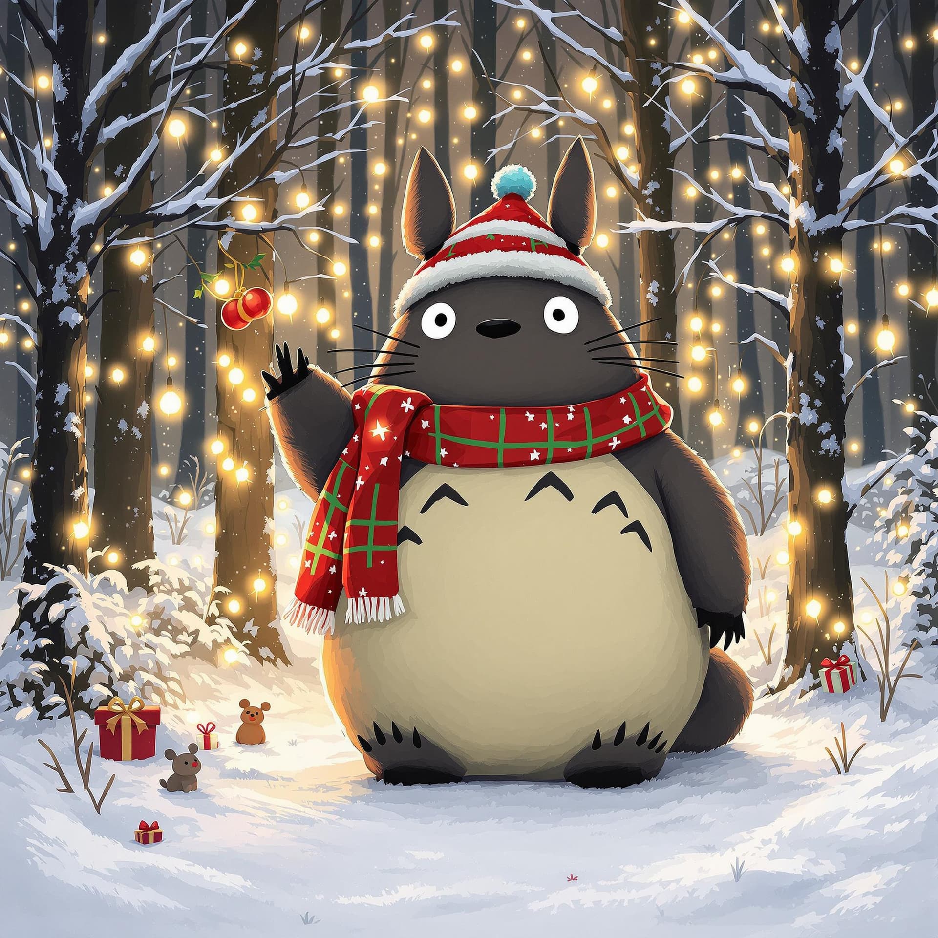 AI generated: Totoro at christmas forest --personalize nwnd4j3 --stylize 600