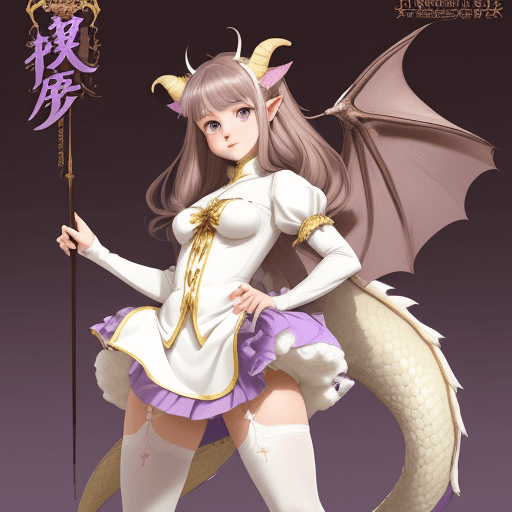 AI generated: Poster of a dragon girl, with small white horns, with a long white tail at the end of which there is...