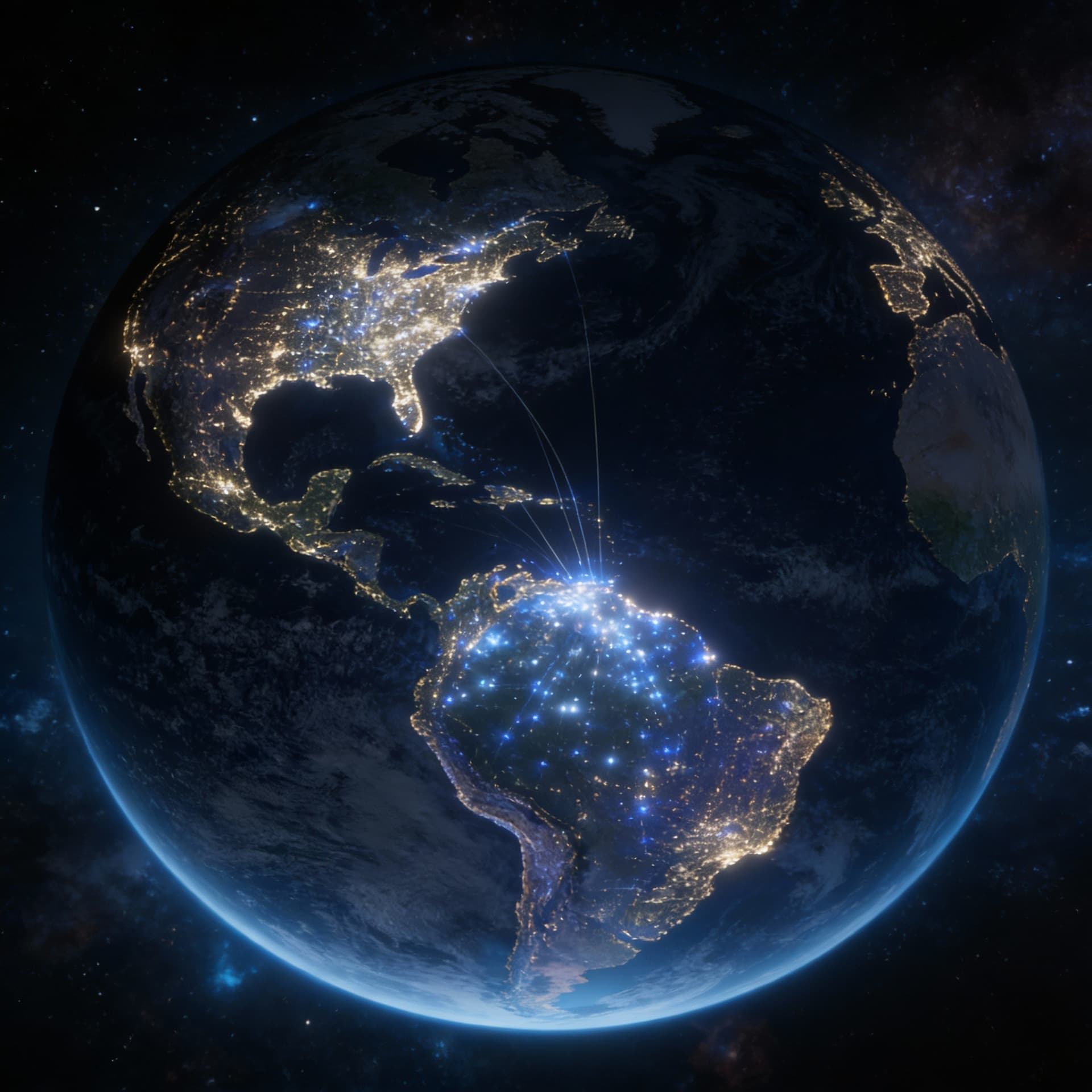 AI generated: Orbital view of Earth from space, Western Hemisphere centered. North and South America are fully vis...