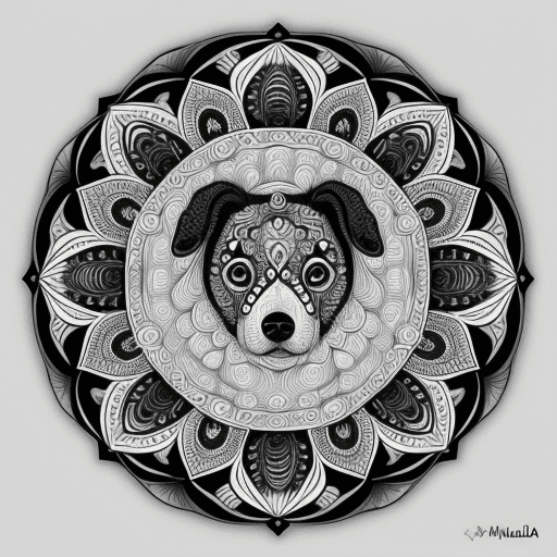 AI generated: mandala dog in black and white for coloring