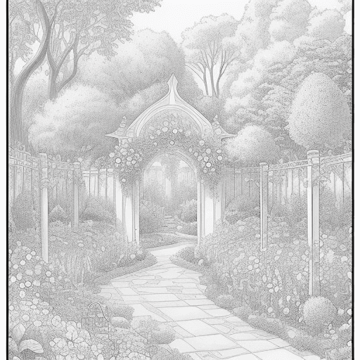 AI generated:  A Garden coloring page, A magical garden, a place where beauty and nature were celebrated in all th...