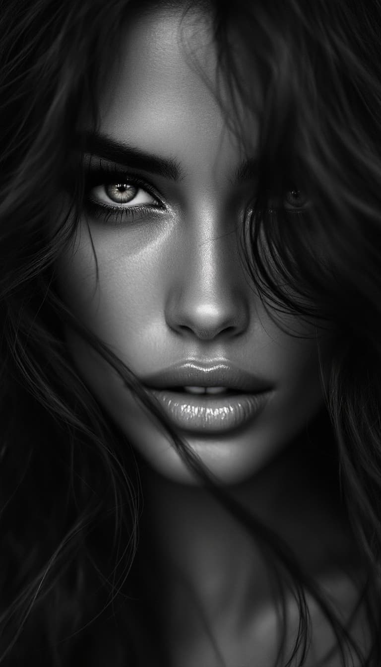 AI generated: "In this striking high-resolution black and white portrait, a supermodel exudes an ethereal allure, ...