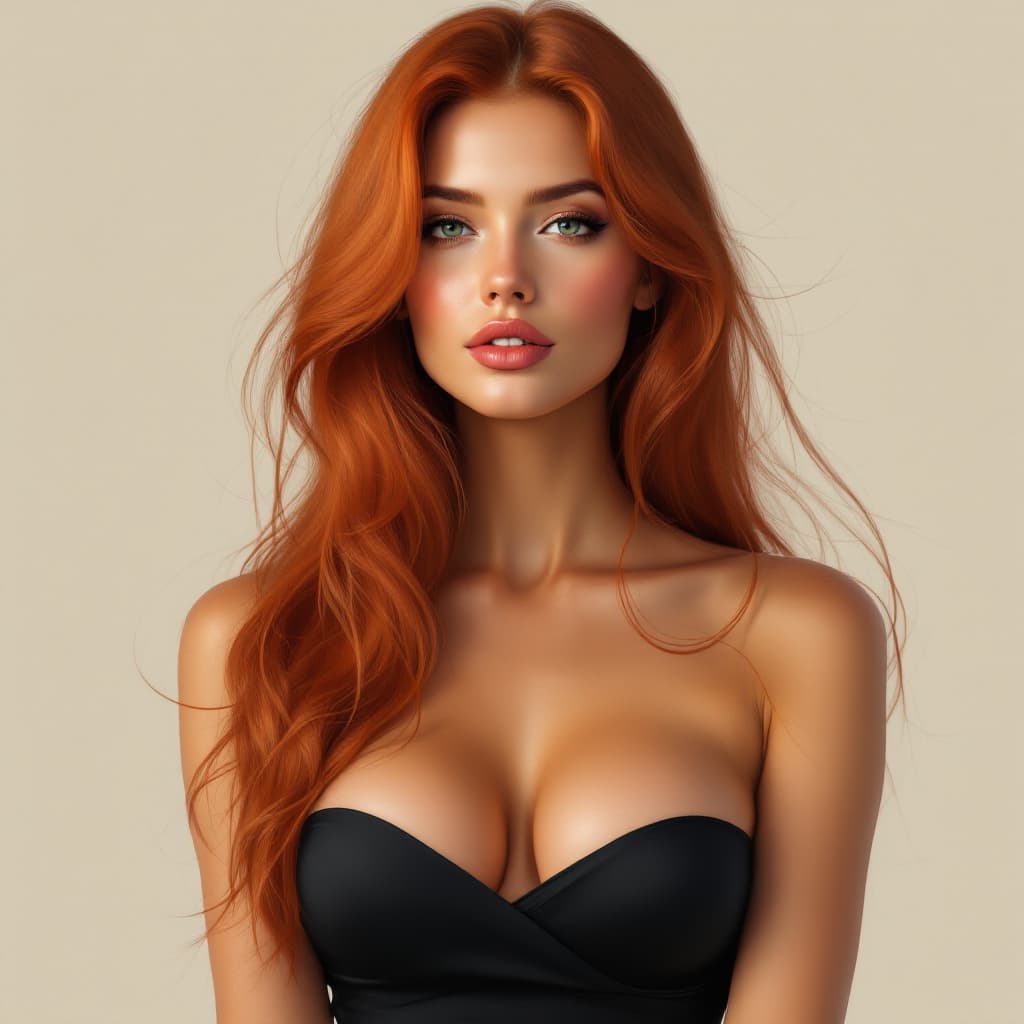 AI generated: A **gorgeous digital painting** of a **stunning woman with long, fiery red hair**, flowing in soft w...