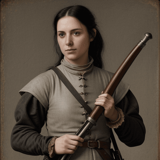 AI generated: Musket in hand, medieval, engineer, leather jerkin, renaissance, dirty looking, Pouch over shulder, ...