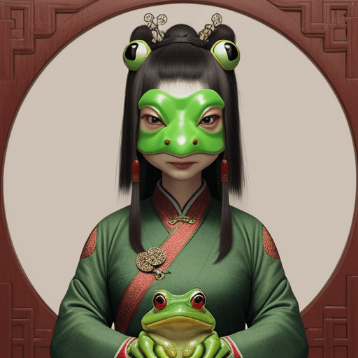 AI generated: woman with frog head, Donglu Yu style