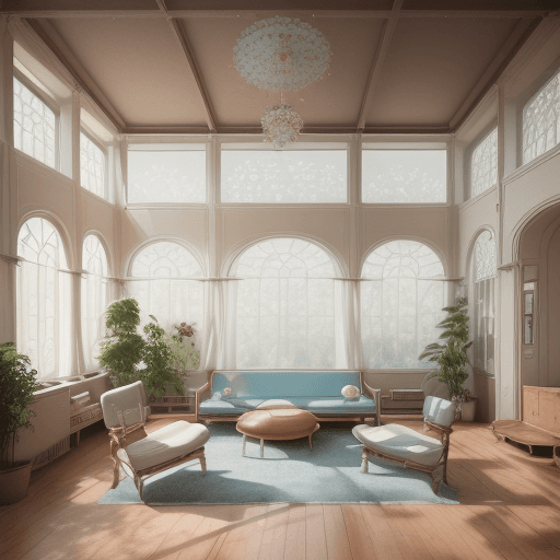AI generated: High resolution photography interior design, dreamy sunken living room conversation pit, wooden floo...
