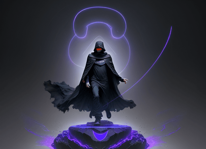 AI generated: levitating dark cloaked figure with Nike swoosh on cloak opening the void to infinity by Craig Mulli...