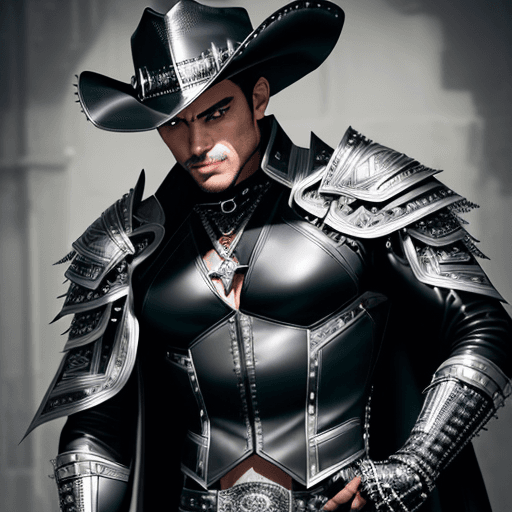 AI generated: male super hero named The Whip, Hispanic, black hair, no symbol, using two whips ((intricate silver ...