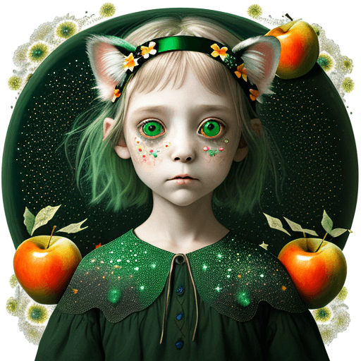 AI generated: small girl,ghosty eyes,flowers patern, new textures, neo expressionism ,creative art,agate patterns ...