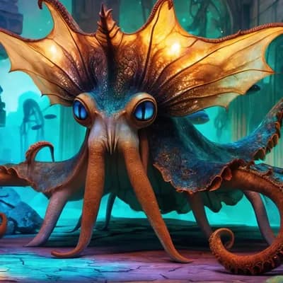 AI generated video: Fade in, fade out smooth fluid animation. In the dim, ethereal glow of a plush, daunting luminous va...