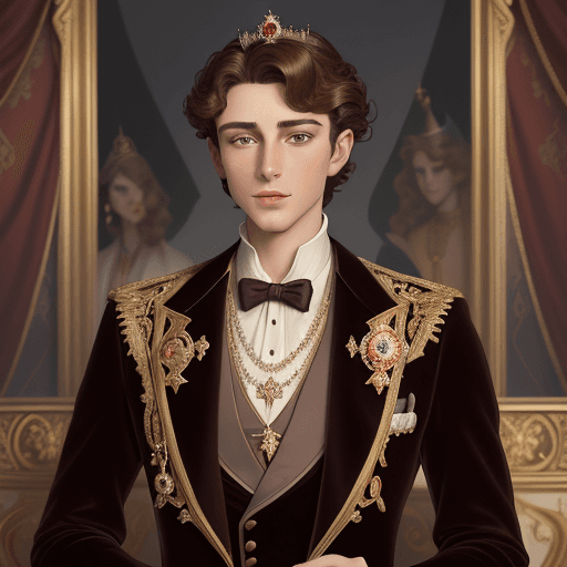 AI generated: A charming and charismatic prince, Disney style, with suave makeup, oil painting by Alfred Guillou, ...