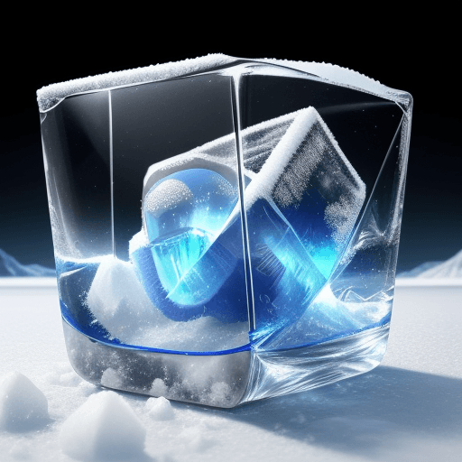 AI generated: Sonic the hedgehog, inside of an ice cube, Snowy hills background, 4k, high resolution, realistic 
