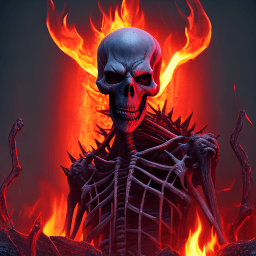 AI generated: High quality 3D portrait rendering of a Ghoul guarding the gates of Hell. Burning hellish skull, spa...