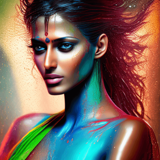AI generated: Beautiful Indian fair female model, RAW colours, highly detailed skin, full body provocative wet bod...
