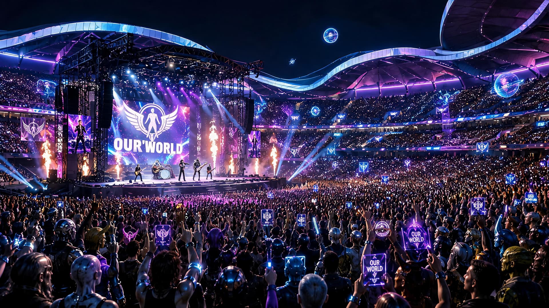 AI generated: Use the uploaded concert arenas as the reference image. Preserve the exact camera angle, stage layou...