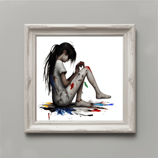 AI generated: painting, sad and broke persion, unhappy, white solid background --ar 2:3 