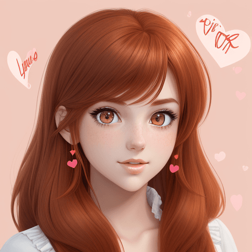 AI generated: The personification of the valentines day holiday in the form of a cute girl, hirsute auburn hair, l...