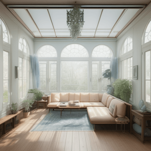 AI generated: High resolution photography interior design, dreamy sunken living room conversation pit, wooden floo...