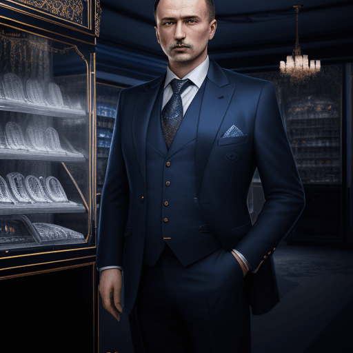 AI generated: russian man, 52years old, businessman, owner of a plush machine establishment, wearing navy blue sui...