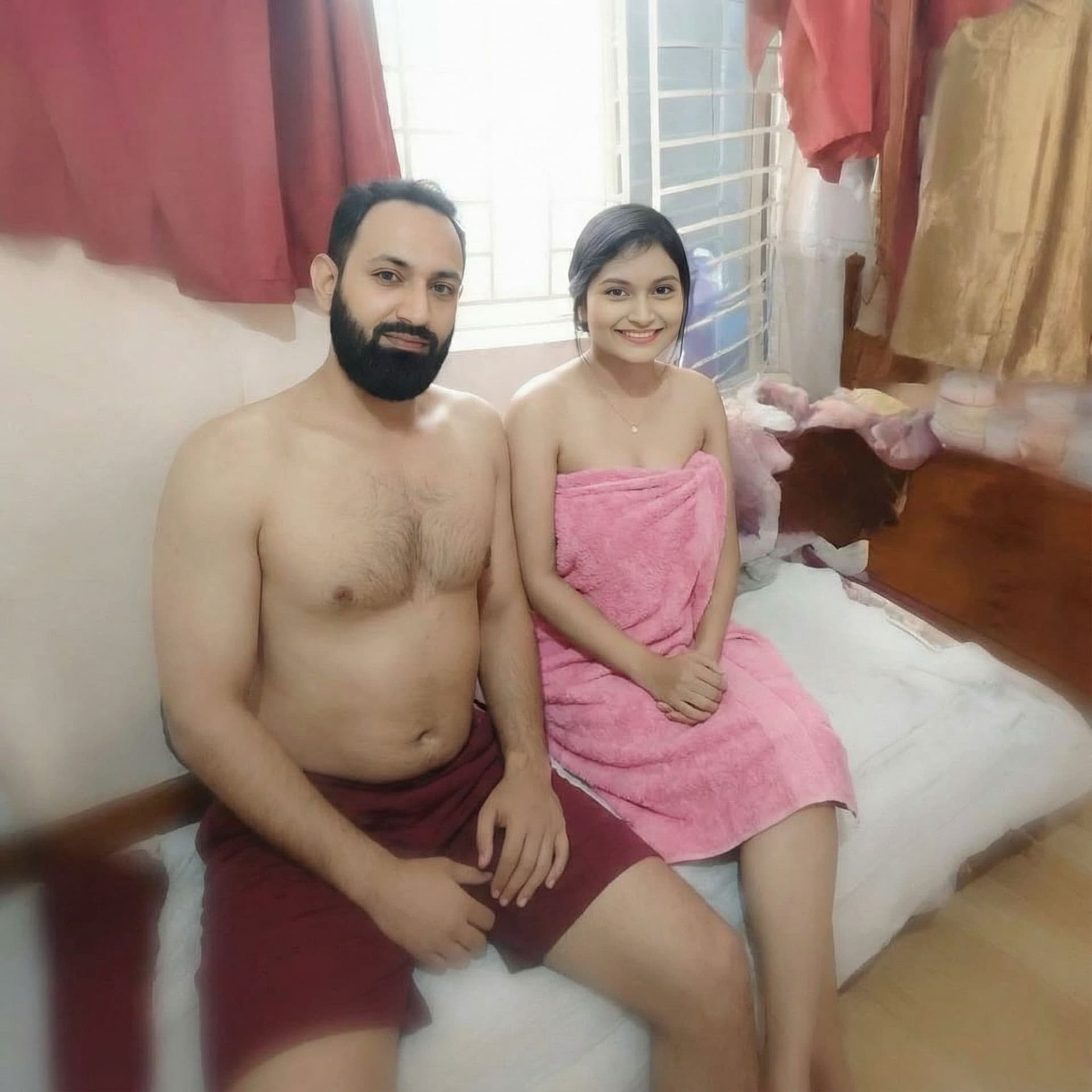 AI generated: Girl wear pink towel
