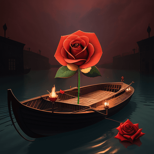 AI generated: A rose floating in a boat in hell