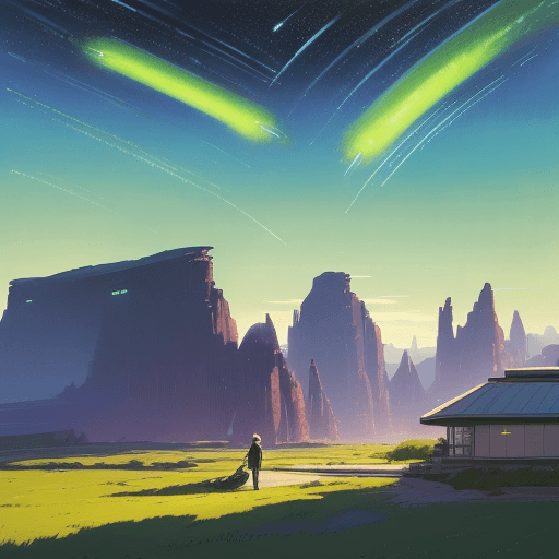 AI generated: futuristic sci fi landscape, rural area of ​​the future, a beautiful scenery, acrylic painting, tren...