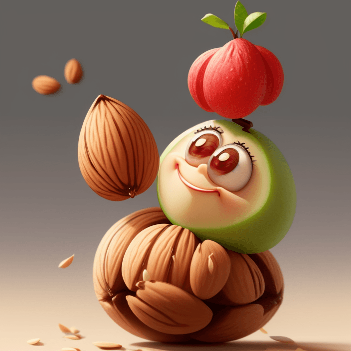 AI generated: A happy cartoon Almond fruit , Pixar Style, perfect composition, 8k artistic photography, photoreali...