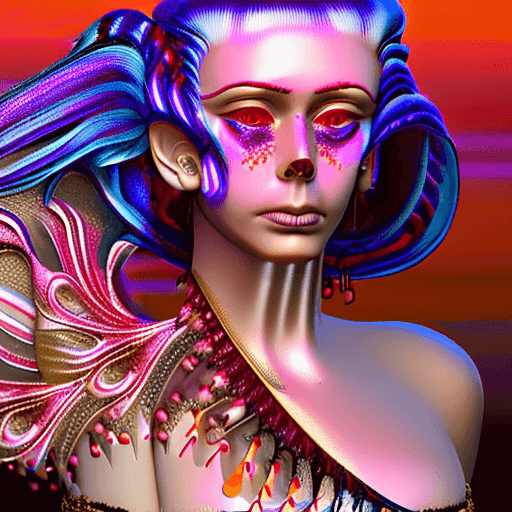AI generated: Goddess close-up portrait ribcagel. jellyfish phoenix head, nautilus, orchid, skull, betta fish, bio...
