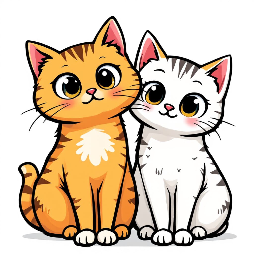 AI generated: "Logo design featuring two cute and playful cartoon cats sitting side by side, big expressive eyes, ...