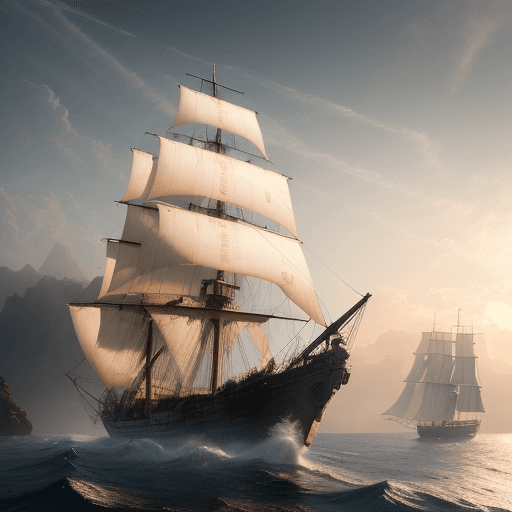 AI generated: Photo of a ultra realistic sailing ship, dramatic light, pale sunrise, cinematic lighting, battered,...