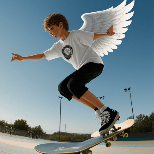 AI generated: a angel skateboarding 
