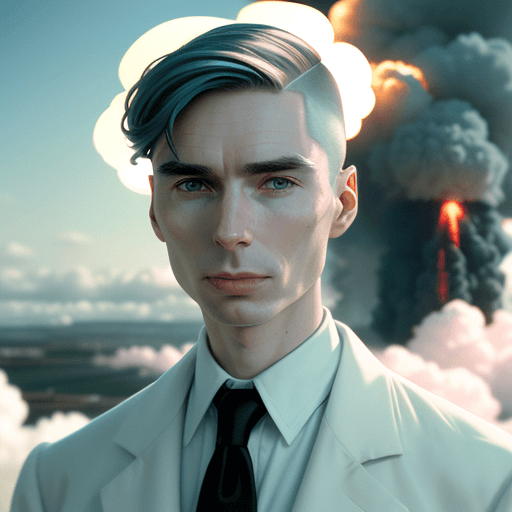 AI generated: half body portrait of [Robert Oppenheimer| Cillian Murphy], shaved haircut , stylish, sophisticated,...