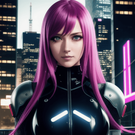 AI generated: <lora:Reika:0. 45> black latex bodyshuit, straight long pink hair with bangs, science fiction, cyber...