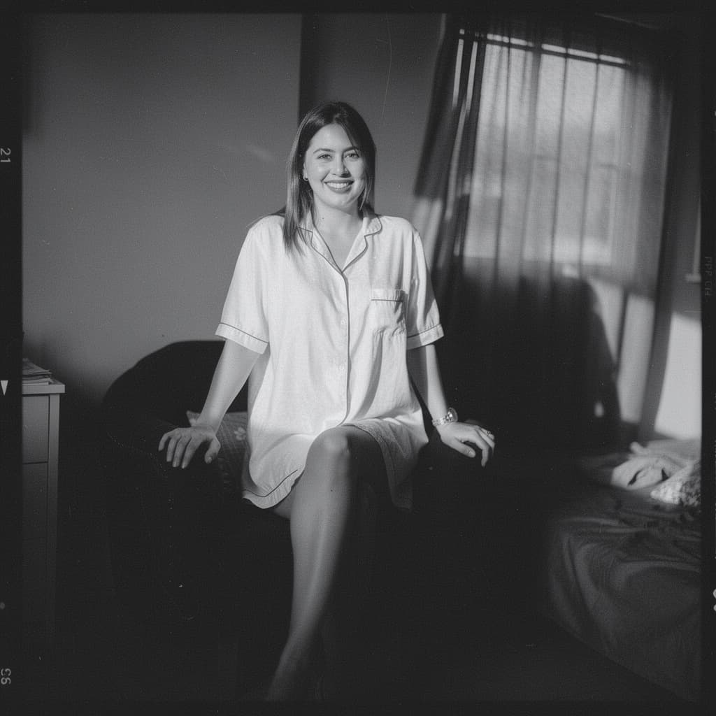 AI generated: Whole body photo of a gorgeous lady wearing skimpy nighties on the bed, seductive smile, daytime, de...