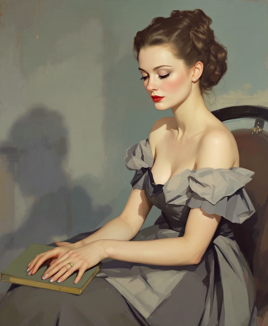 AI generated: 

Prompt: Portrait of Vivien Leigh "ScarlettO'Hara", painted in the style of Edward Hopper

