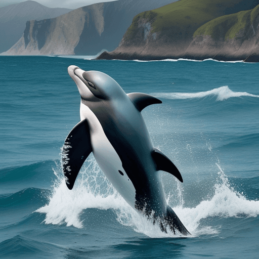 AI generated: The Hector's dolphin, a rare species found in the waters around New Zealand, is known for its distin...