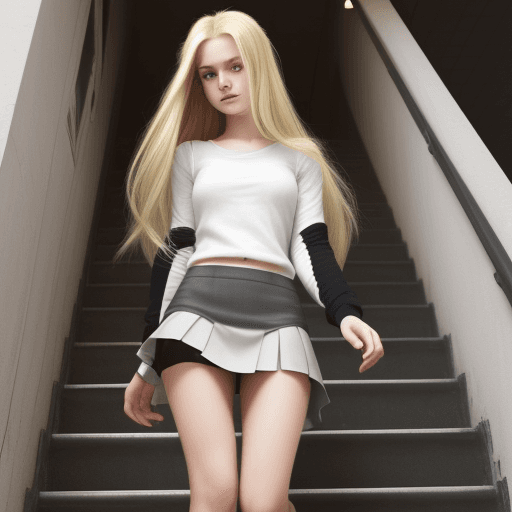AI generated: A very beautiful girl with long hair, blonde, 19 years old, in a miniskirt, who fell while walking d...