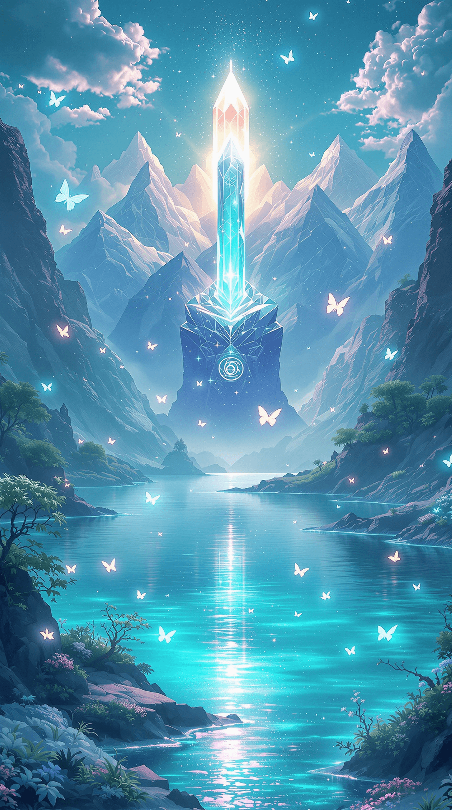 AI generated: A **breathtaking, dreamlike fantasy landscape**, bathed in **mesmerizing shades of turquoise**, wher...