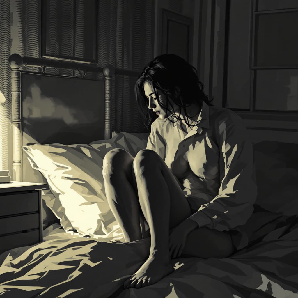 AI generated: Sitting on the bedside, asking for a slap on the bottom