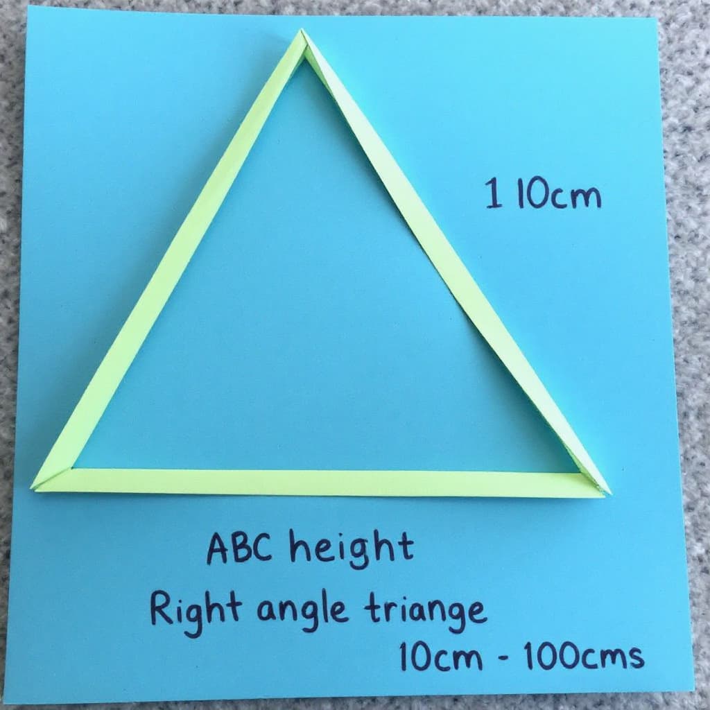 AI generated: Generate a right angle ABC triange with 10cm base and 10cm height. Just like the math books have
