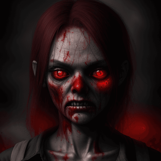 AI generated: a lot of zombies with red eyes, a red moon with red fog on their face, realism, 8k