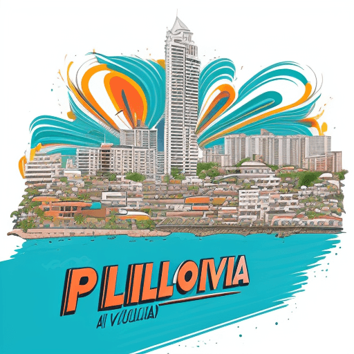 AI generated: A scenic view of the city of Puerto Vallarta, Mexico, in the style of a bold, abstract art piece, wi...