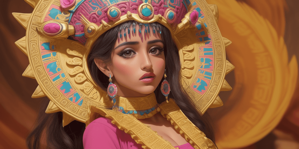 AI generated: princesa azteca hermosa recostada boca arriba