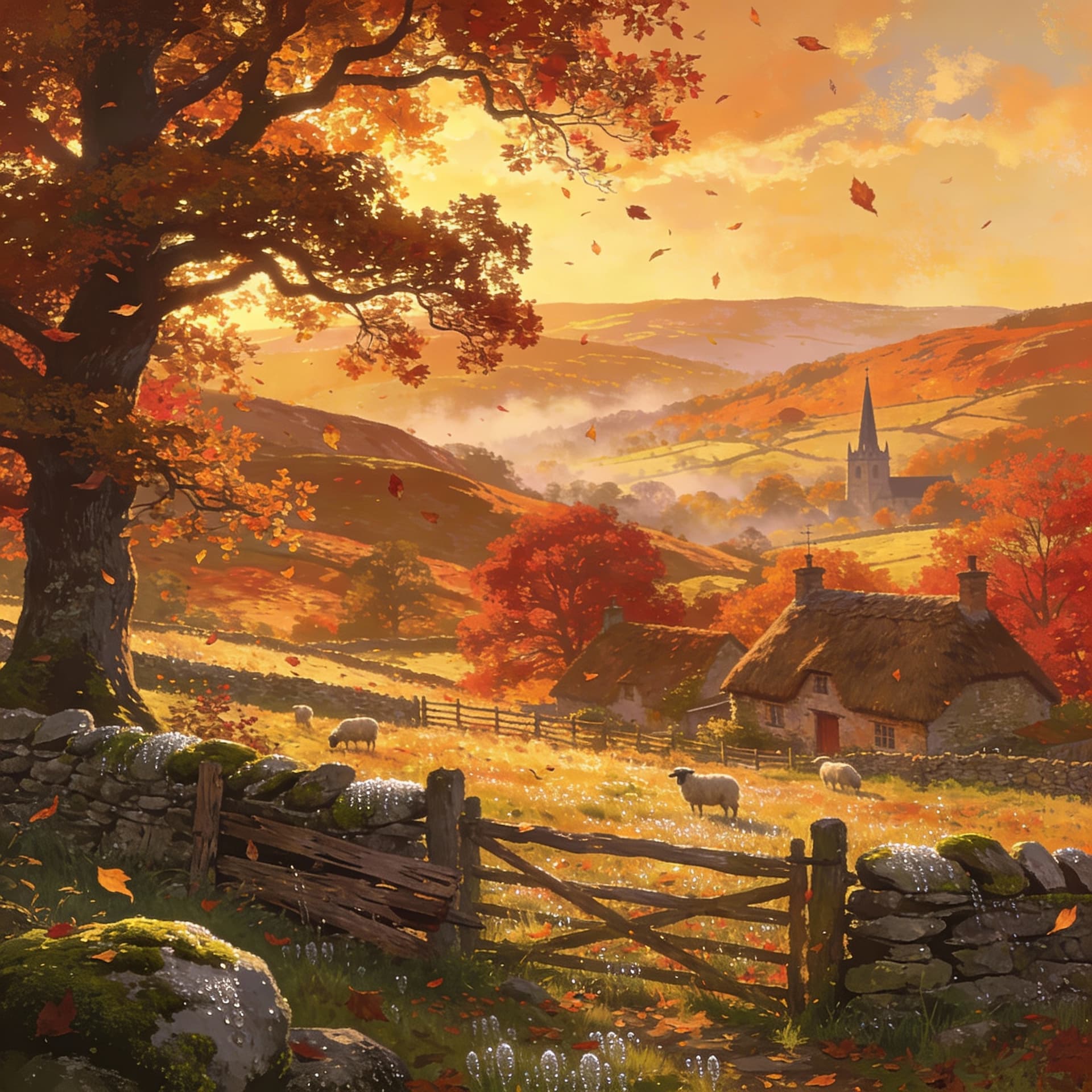 AI generated: Autumn Countryside England Landscape,detailed, intricate, digital painting, concept art
