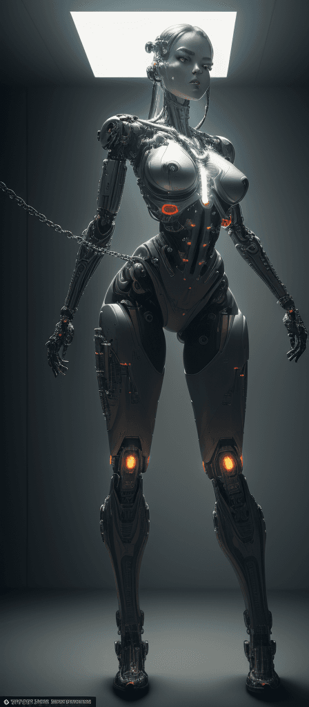 AI generated: full-body cybernetic uhd cyborg weaponized and ready to fire looking at me still in a full-body-pose...