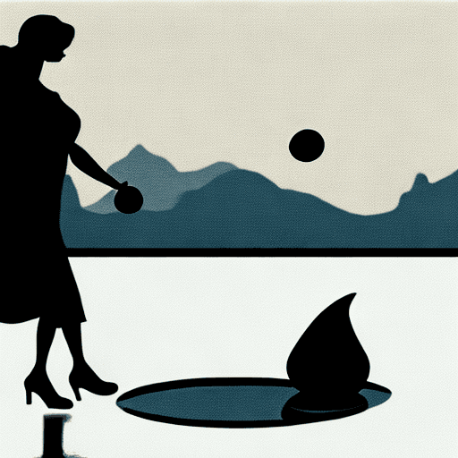 AI generated: a female throwing a bowl of water bowl into the distance.  style: silhouette