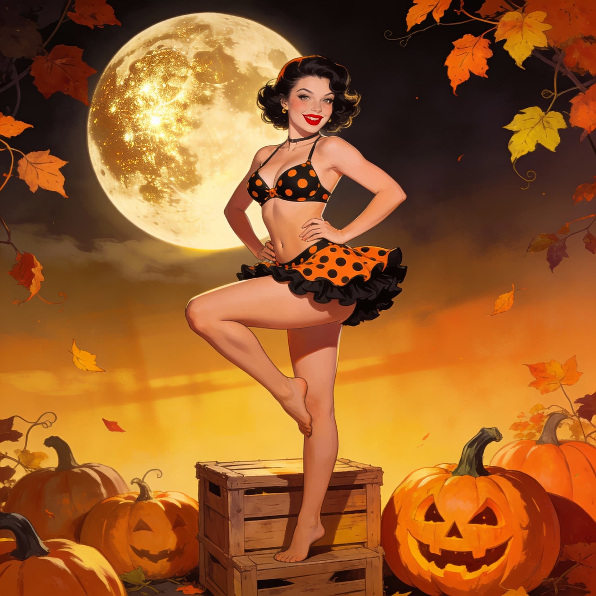 AI generated: girl in a jack-o pose