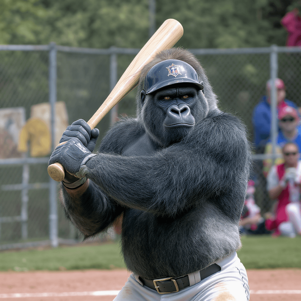 AI generated: gorilla swinging a baseball bat